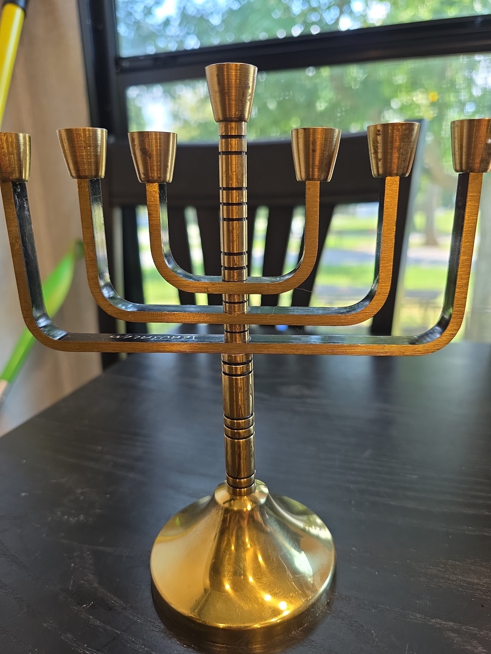 Gold Metal Menorah Candelabra - Polished Brass Finish